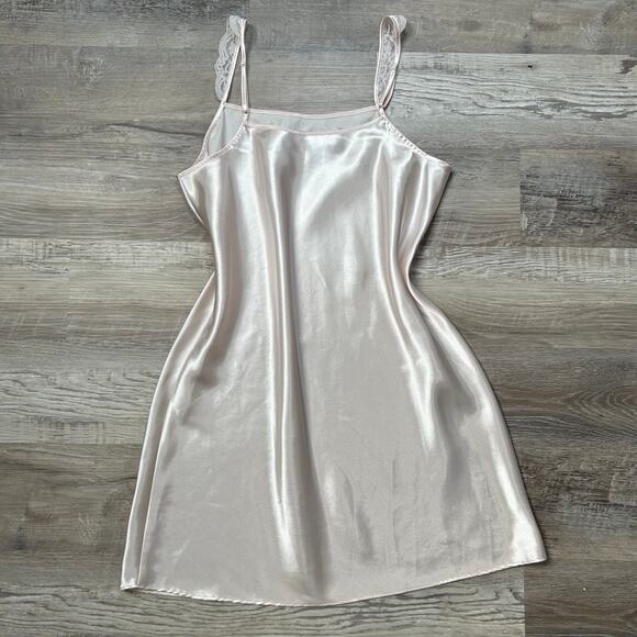 Pink Satin Slip Dress Blush Floral Embroidered Y2K Coquette - Picture 5 of 6